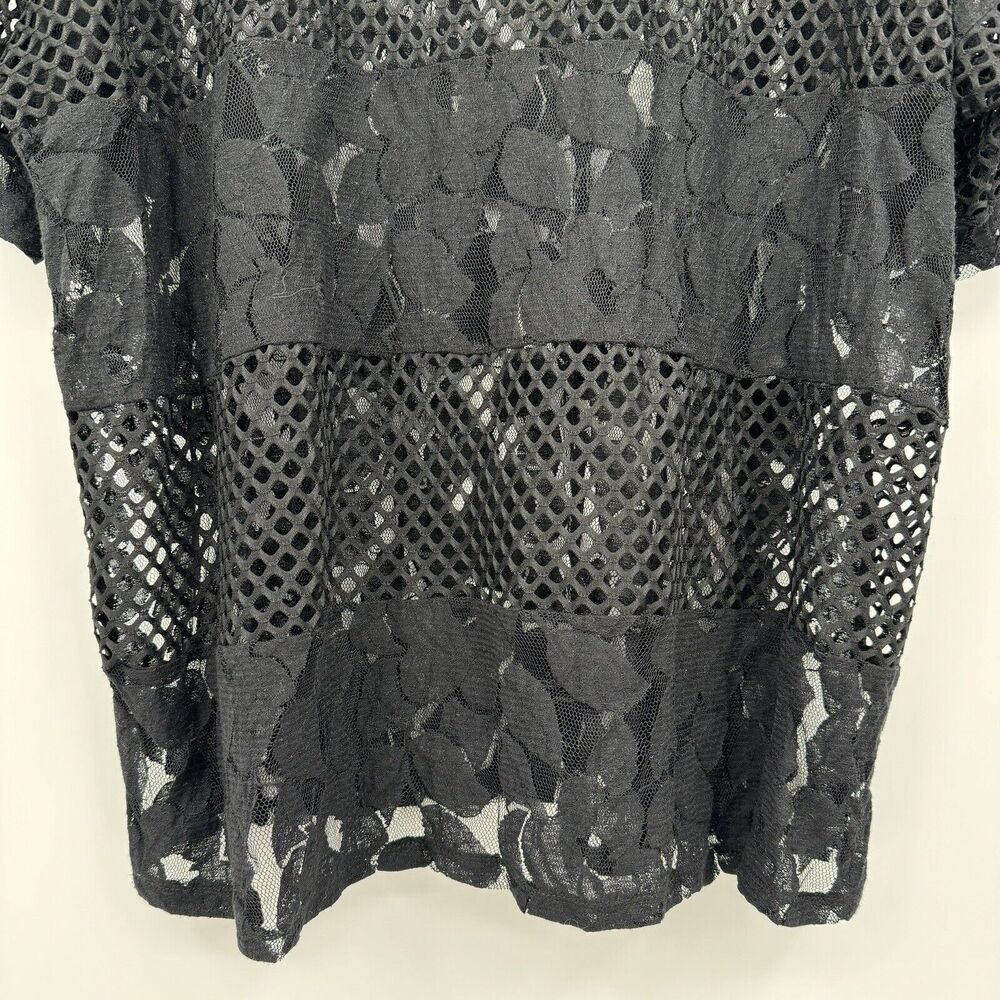 Shannon Ford New York Sheer Top Womens 3X Black Net Floral Lace Short Sleeve - Picture 6 of 11